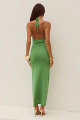 AYELLA DEEP-V KNIT MAXI DRESS - APPLE