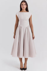 french dove moire satin backless midi dress