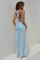 ADRIANNA PLUNGE RUCHED MAXI DRESS - AQUA