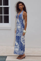 JOANNA PLUNGE HALTER MAXI DRESS - JOANNA BLUE