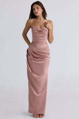 blush satin strapless gown