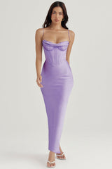 lavender corset maxi dress