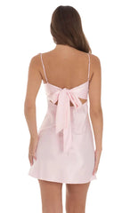 Satin Sweetheart Neck Dress In Pink