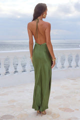 POSEY LOW PLUNGE MAXI DRESS - OLIVE