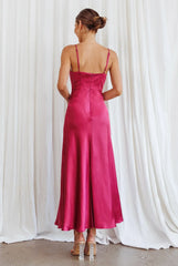 Infinity Pintuck Bust Midi Dress Fuchsia