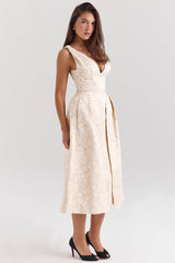 ivory metallic jacquard midi dress - sale
