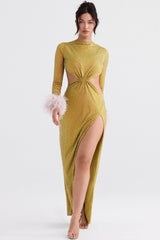 chartreuse crystallised maxi dress