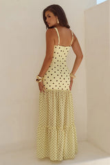 TILLIE SHEER BOTTOM MAXI DRESS - LEMON/CHOC POLKA