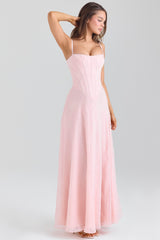 blush pink lurex chiffon maxi dress