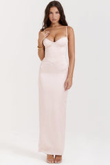 soft peach corset maxi dress