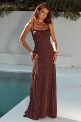 ELLERBY FRILL TRIM MAXI DRESS - CHOCOLATE