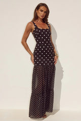 TILLIE SHEER BOTTOM MAXI DRESS - BLACK/WHITE POLKA