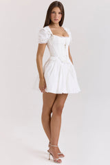 white cotton detachable corset mini dress