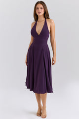 grape georgette halter sundress