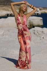KAELI TIE FRONT HALTER MAXI DRESS - KAELI BERRY