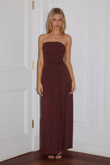 MALONE RUCHED STRAPLESS MAXI DRESS - ESPRESSO
