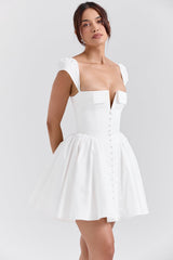 white cotton corset mini dress