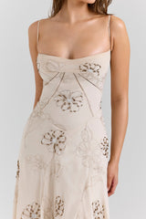 vanilla embroidered hand beaded floral maxi dress