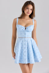 blue floral print stretch cotton mini dress