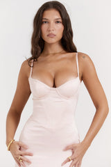 soft peach corset maxi dress