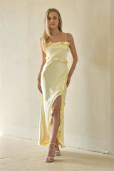 Adrianna Satin Ruffle Maxi Dress
