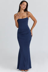 navy corset maxi dress