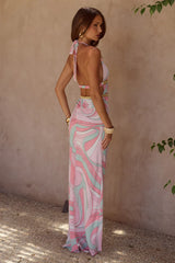XYLIA HALTER LOW PLUNGE MAXI DRESS - CAMINO PINK
