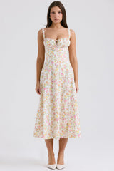 ivory meadow print cotton bustier sundress