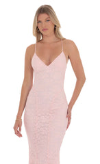 Lace V-Neck Mermaid Dress in Pink