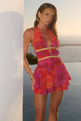 XYLIA HALTER LOW PLUNGE MINI DRESS - SURI ORANGE