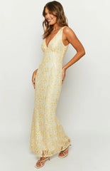 Farida Yellow Lace Maxi Dress