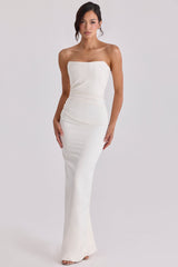 ivory satin strapless bridal gown