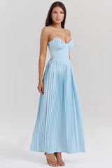 ocean blue pleated maxi dress