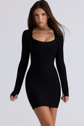 black long sleeve bandage mini dress