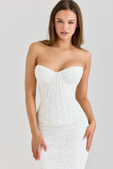 ivory lace corset maxi dress