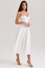white stretch cotton midi sundress
