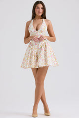 ivory meadow print cotton halter mini dress