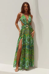 FONTANA DEEP PLUNGE MAXI DRESS - INDIANA GREEN