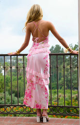 Inara Pink Floral Print Ruffle Prom Dress