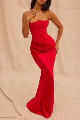 scarlet strapless corset maxi dress