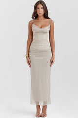 sand stretch mesh maxi dress