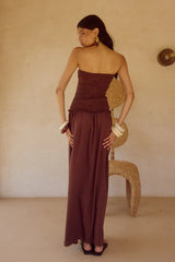 FLEUR SHIRRED STRAPLESSS MAXI DRESS - CHOCOLATE