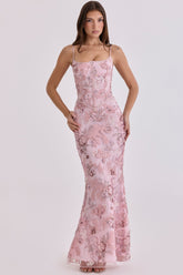 pink hand beaded embellished corset maxi dress - limited edition