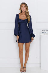 Phoenix Satin Long Sleeve Mini Dress Navy