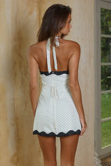 KIMBERLY HALTER MINI DRESS - IVORY/BLACK POLKA