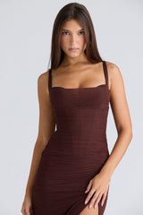 burgundy stretch mesh maxi dress