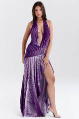 orchid backless halter maxi dress