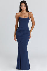 navy corset maxi dress