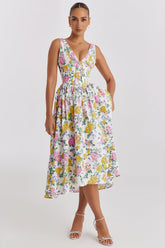 white vintage rose print cotton corset sundress