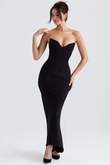black crepe strapless corset dress